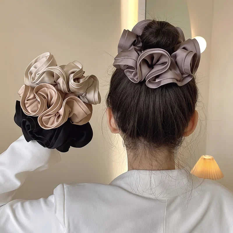 Korean Fashion Big Size Scrunchie Ruffle Elastic Hair Bands Girls Updo Headwear Elegant Ribbon Hair Ties Women Hair Accessories