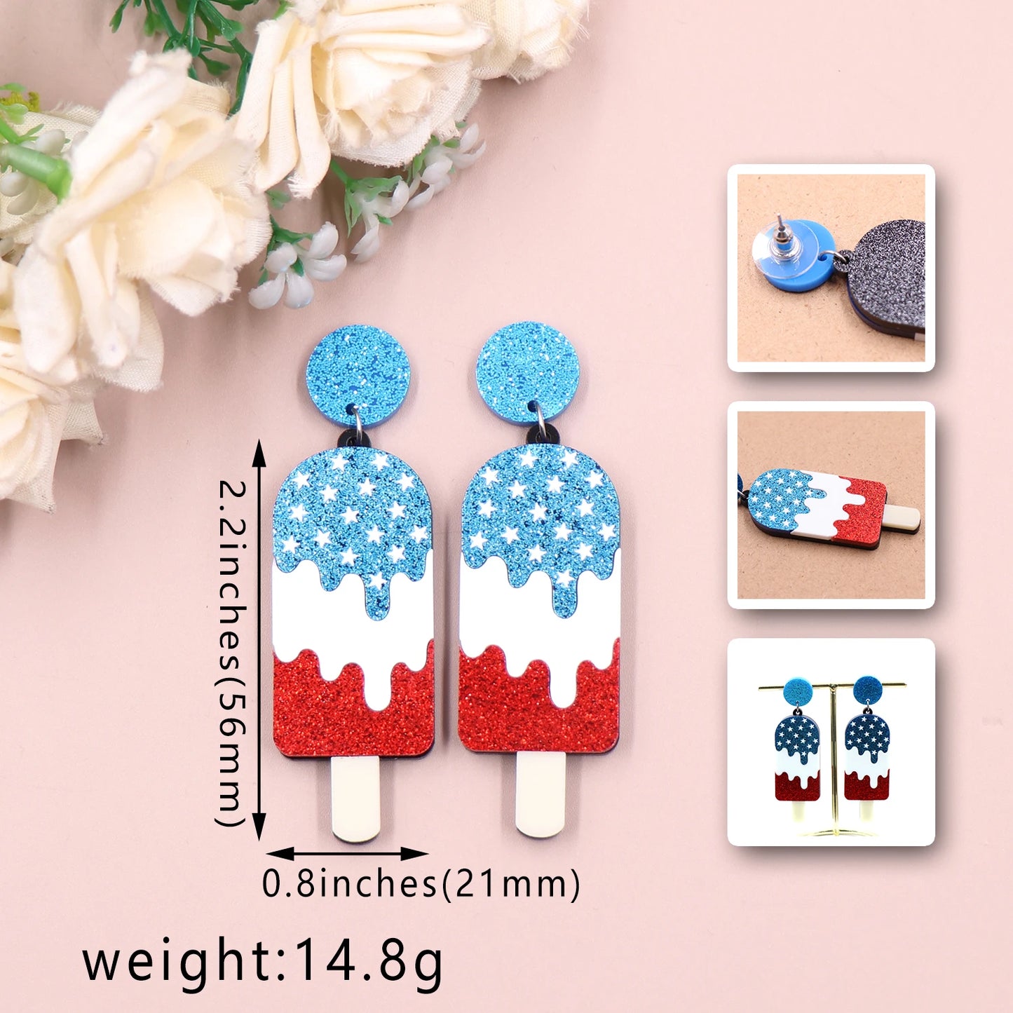 4th of July Independence Day Popsicle Dangle Earrings American Statement Acrylic Jewelry For Women