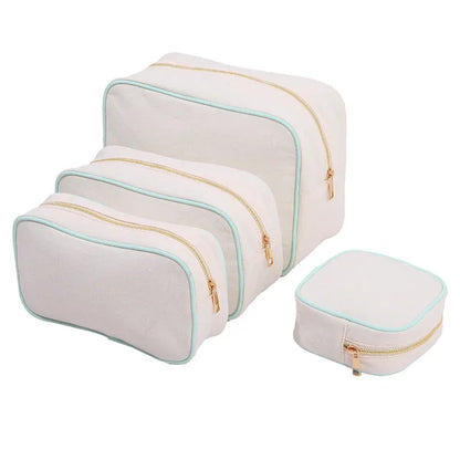 Stock Wholesale Multi Colors Waterproof Canvas Pouch Cosmetic Bag Women Letters Patch DIY Makeup Bag Teens large toiletry bag