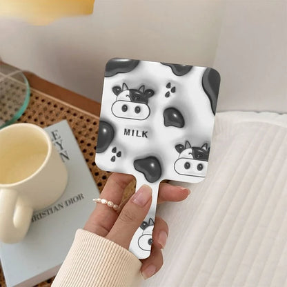 Creative Cow Handheld Cosmetic Monitor Girls Carry Portable Small Mirror Square Handle Makeup Mirror Exquisite Cow Handle Lens