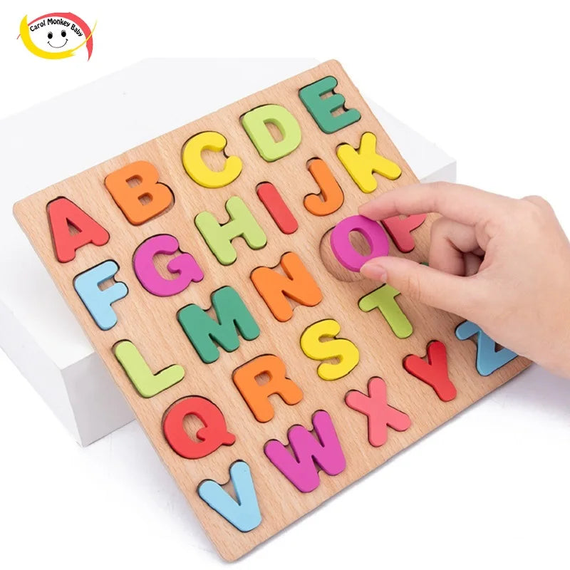 Colorful Alphabet Number Wooden Puzzles Kids Intelligent Matching Game Preschool Children Early Educational Toys