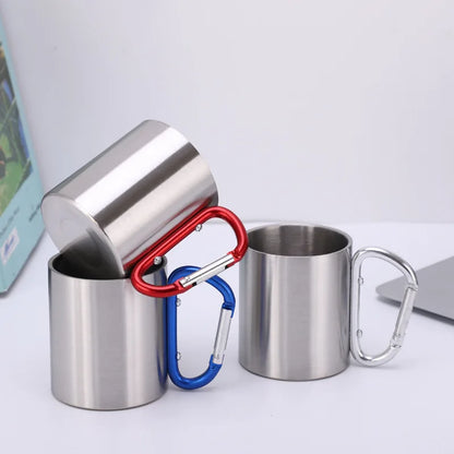 Tasse à café d'extérieur en acier inoxydable avec double paroi, boucle, idéale pour l'alpinisme, le camping et les repas, convient également pour le thé et l'eau