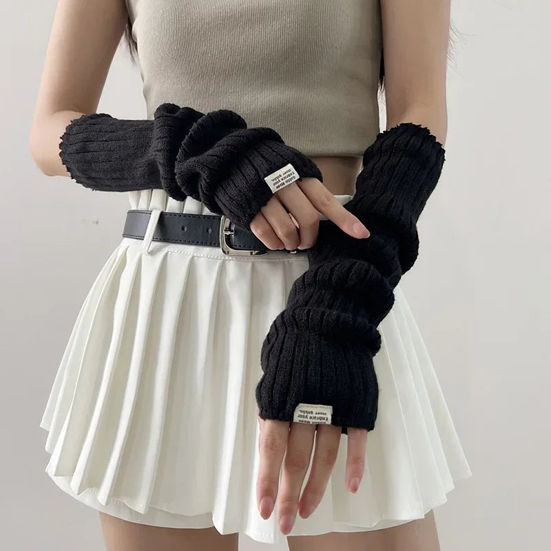 Y2K Women Sweet Knitted Arm Warmers Long Gloves Sleeve Winter Fingerless Gloves Lolita Girls Punk Gothic Accessories Mittens