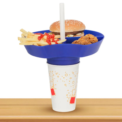 Compartment Plate For Food 2 In 1 Reusable Food Tray Snack Bowl With Straw Hole Put On Beverage Cup Take Out To Go With Straw