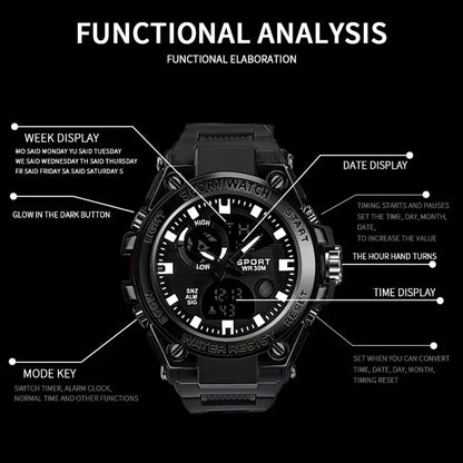 MSTIANQ Dual Display Watch For Men  Digital  Quartz Watch Reloj Hombre Waterproof Swimming Military Watch Relogios Masculinos