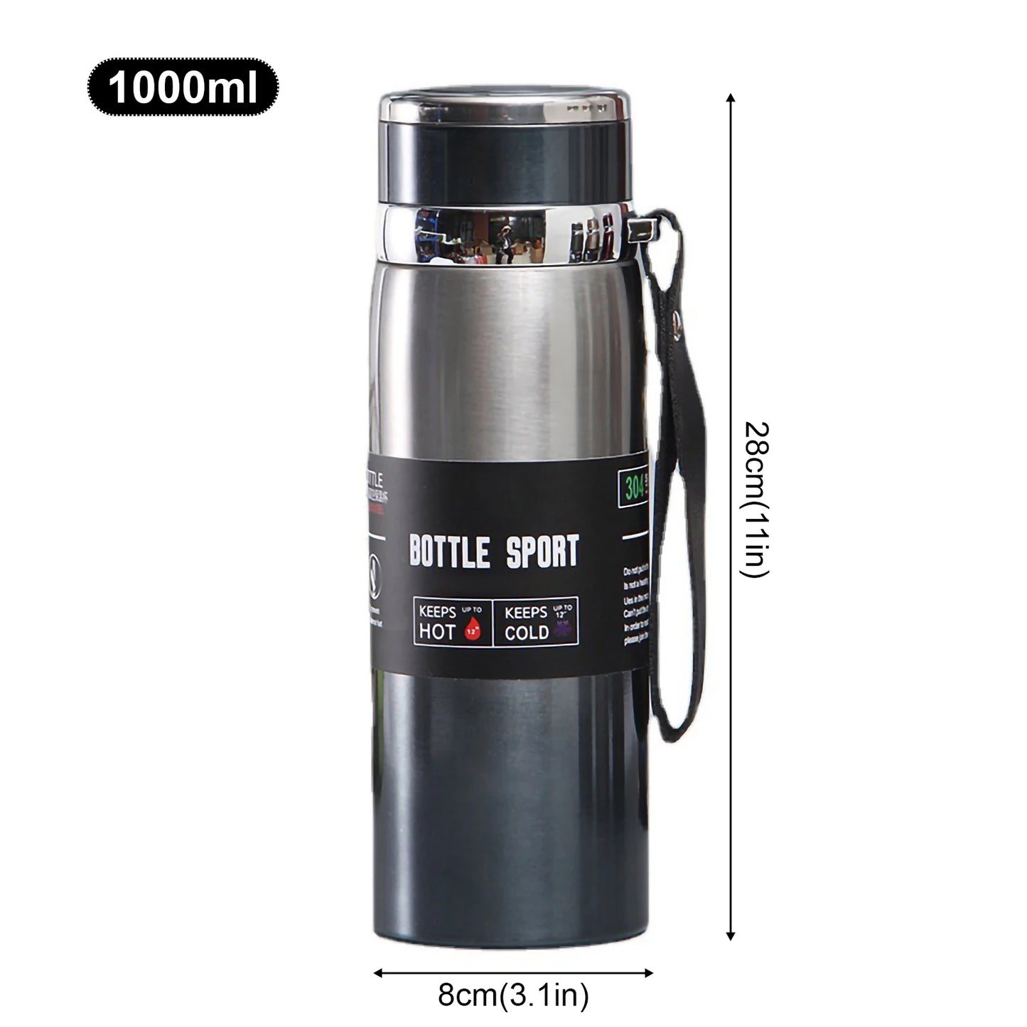 1000 ML Large Capacity Stainless Steel Thermos Portable Vacuum Flask Insulated Tumbler with Rope Travel Thermal Bottle Drinkware