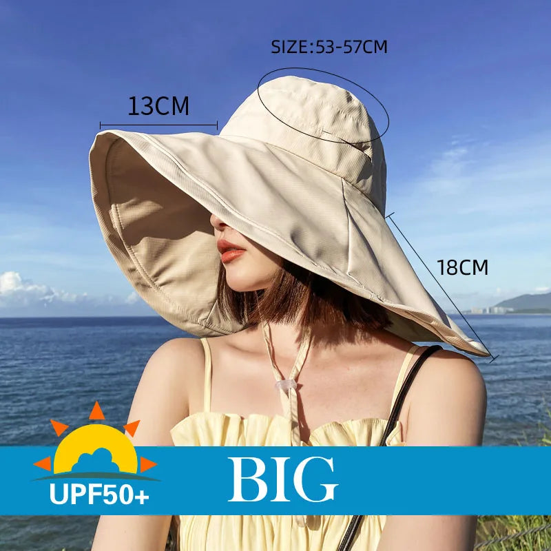 Wide Brim UPF 50+ Sun Hat Women Anti-UV Protection Hiking Fisherman Cap Fold Summer Solid Beach Hat 2023 Double sided Sun hat