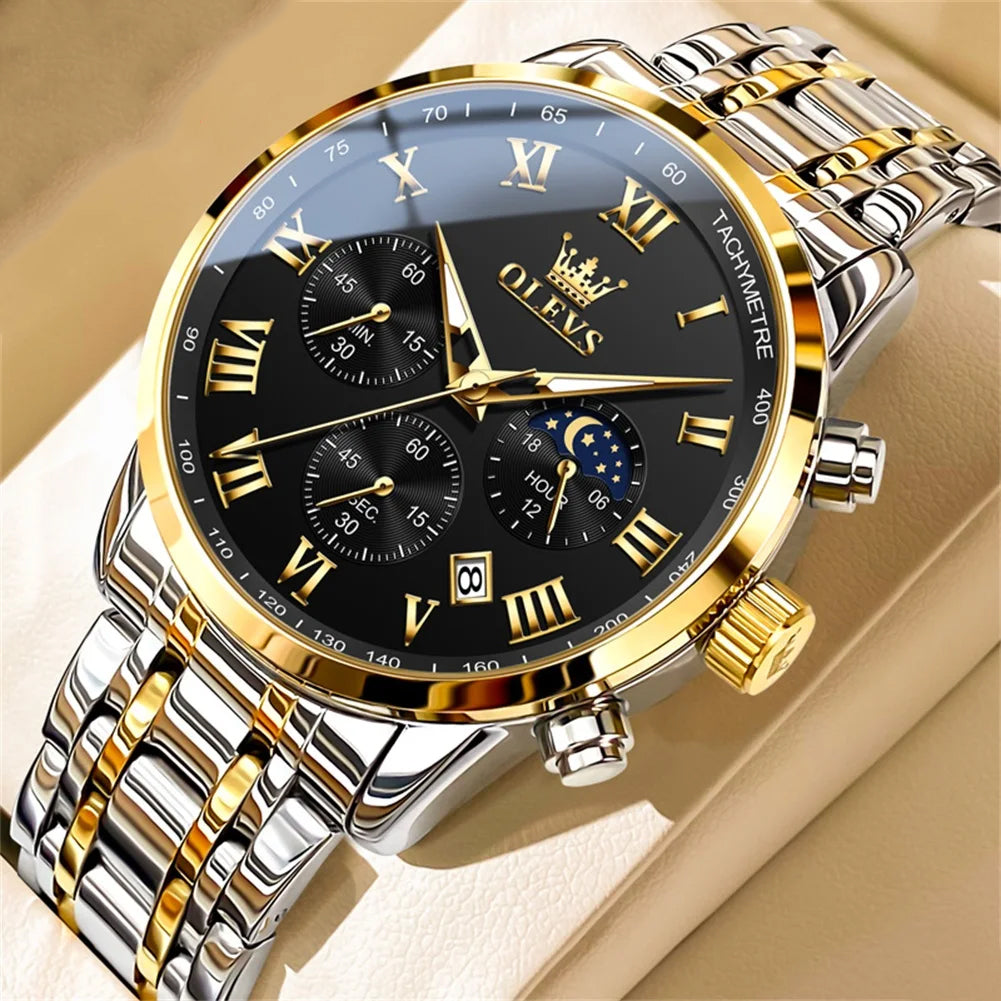 OLEVS 5529 Luxury Quartz Watch For Men Roman Scale Moon Phase Chronograph Man Watches Waterproof Luminous Calendar Wrist Watch