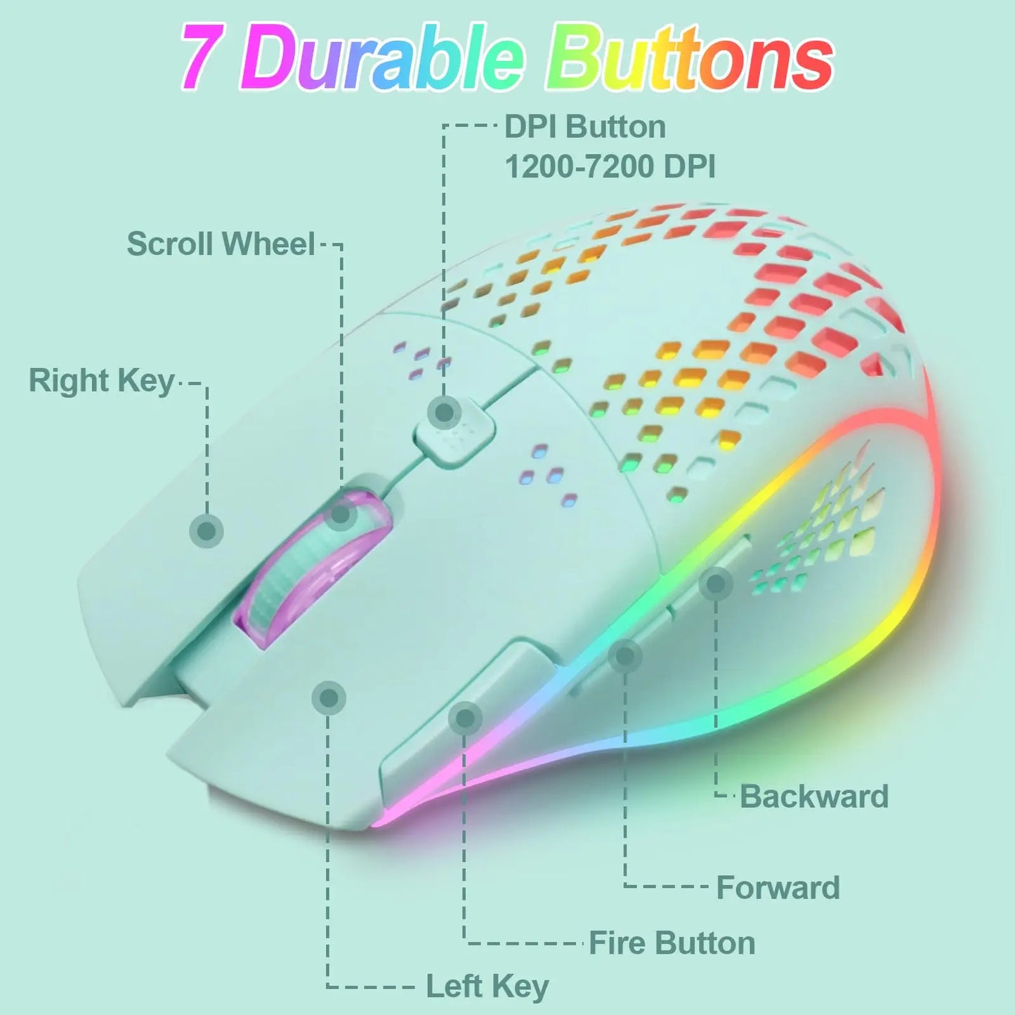 Wireless Gaming Mouse Silent Click Colorful LED Lit Rechargeable Gamer Mouse with 3 Level Adjustable DPI For Laptop Conputer PC