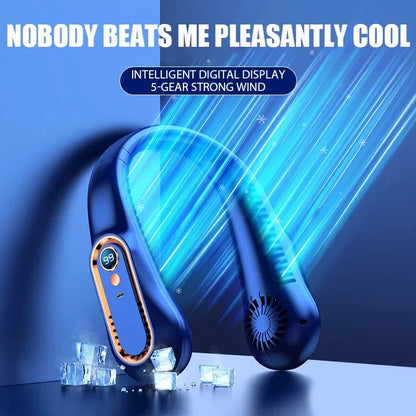 New Portable Mini Neck Fan Bladeless 360 Degree Neckband Fan Digital Display Power Cooler USB Rechargeable Neck Fan