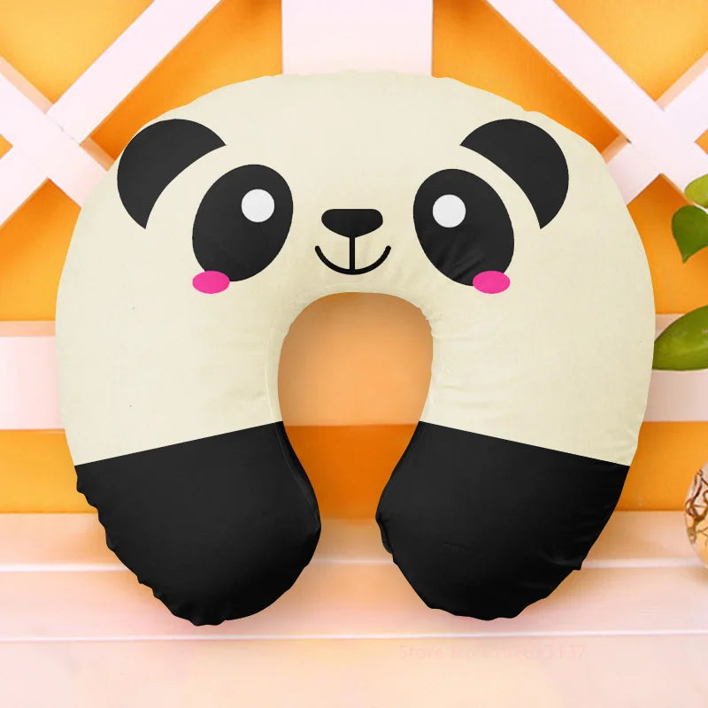 Cute Cartoon INS Style Travel Neck Pillow U-Shaped Panda Rainbow Cloud Fruit Inflatable Cushion For Kids Adults Family Friends