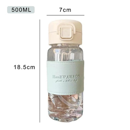 500ML Water Bottle with Straw Cute Plastic Drinkware for Drinking Milk Tea Coffee Portable Leak-proof Drinking Bottle for Travel