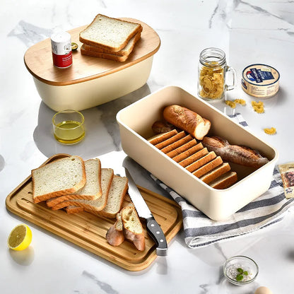 Large Capacity Bread Storage Box Wooden Lid Storage Box Toast Specific Kitchen Storage Kitchen Organizer