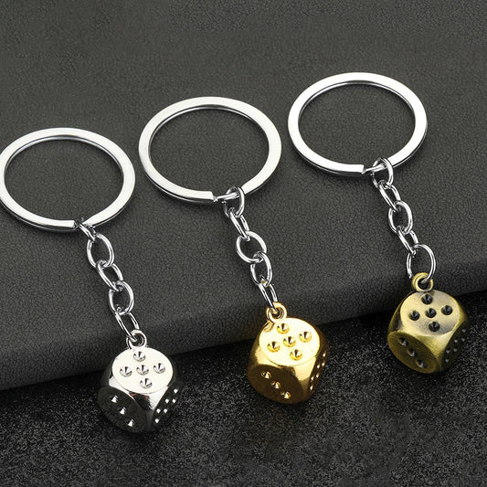 Lucky Dice Pendant Keychain Men Metal Car Key Ring Handbag Purse Ornaments Jewelry Gifts