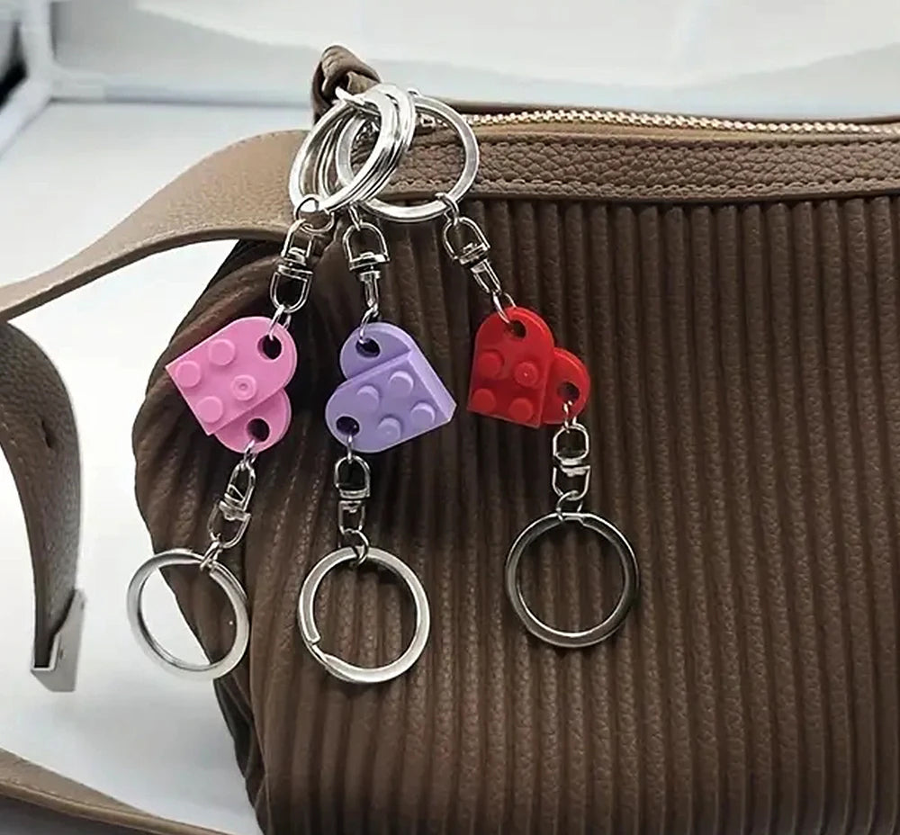 2pcs/Set Brick Matching Heart Keychain Separable Love Building Block Keyrings For Women Men Valentine'S Day Birthday Gifts