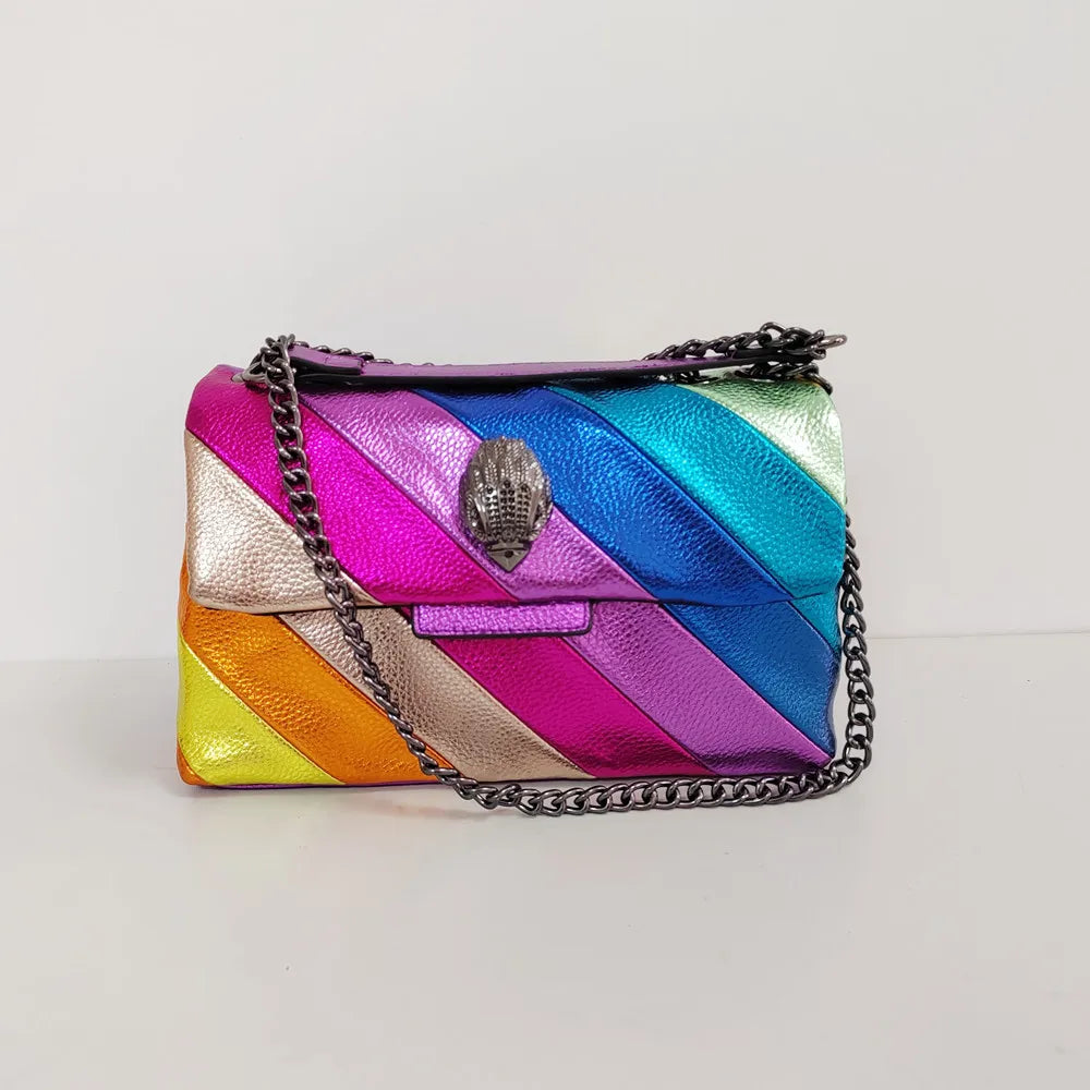 Rainbow Women Handbag  Wave Pattern Eagle Icon Head On Front Jointing Colorful Cross Body Bag Patchwork Shoulder Bag