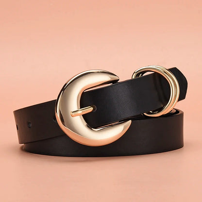 PU Leather Belt For Women Gold Pin Buckle Jeans Black Belts Designer High Quality Female Trouser Belts Waistband