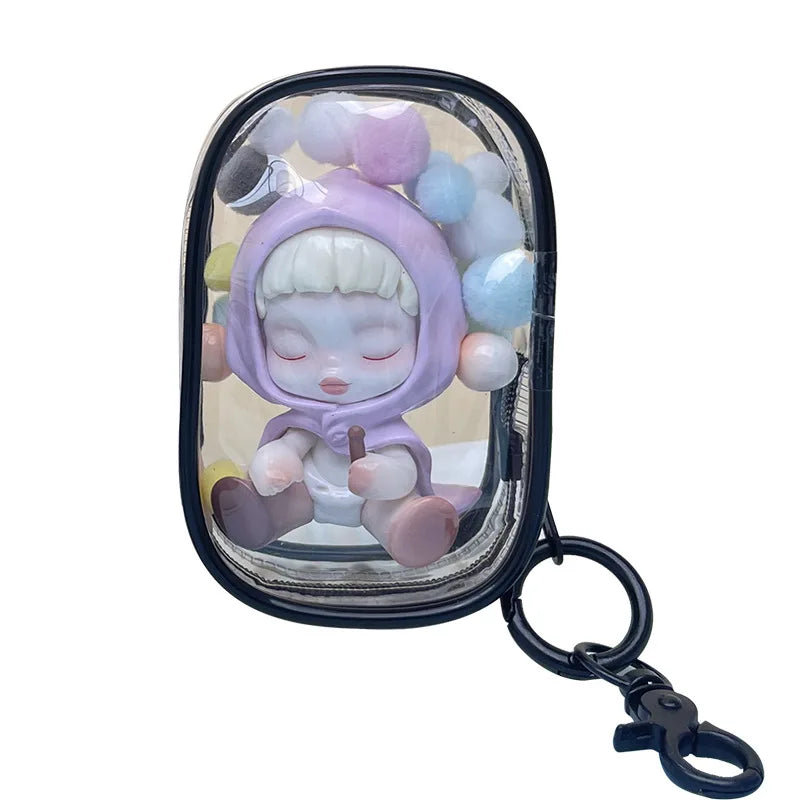 1pcs Cute Cartoon Doll Storage Bag Keychain PVC Transparent Mystery Box Thicken Wallet Girl Children Kawaii Toy Doll Gift Bag