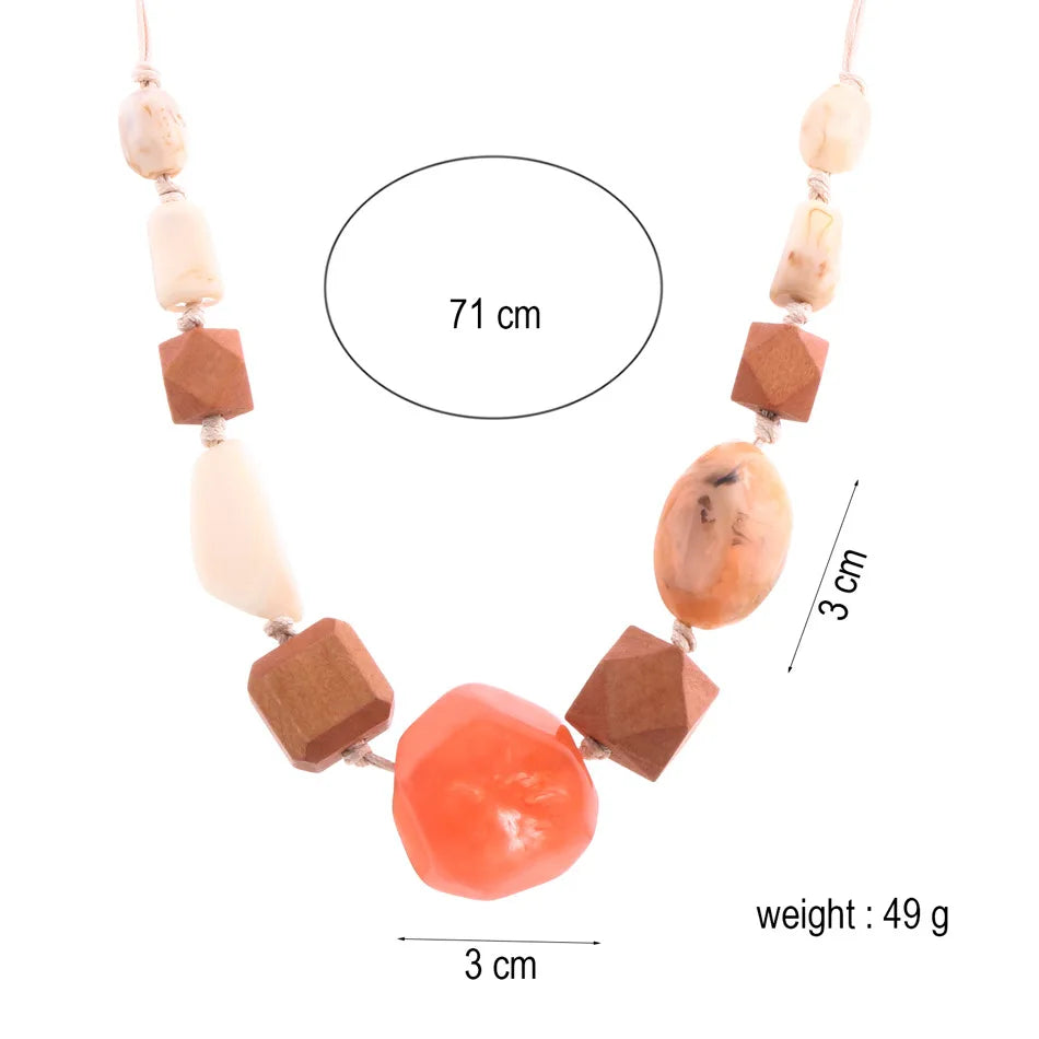 Adjustable Rope Chain Long Short Necklaces Pendants for Women Acrylic Wood Beads Vintage Necklace Ins Hot Fashion Jewelry