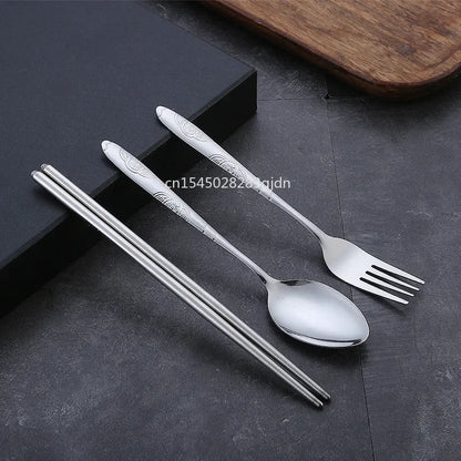 3Pcs/Set Travel Camping Cutlery Set Portable Tableware Stainless Steel Chopsticks Spoon Fork Steak Knife with Storage Case