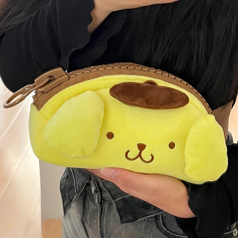 Sanrio Pom Pom Purin Anime Kawaii Pen Bag Cute Cartoon Student Stationery Creative Plush Pencil Box Girls Cosmetics Storage Bag