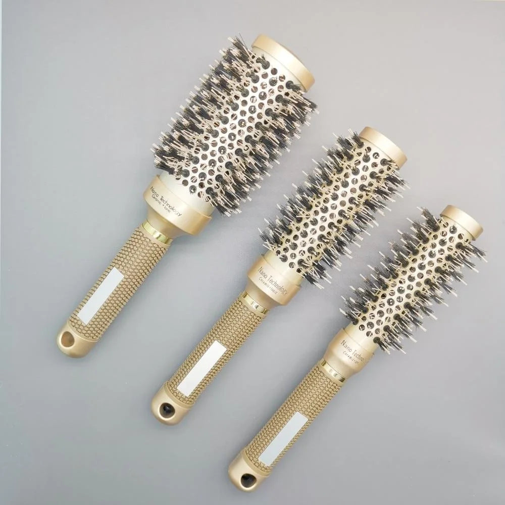 Roll Ionic Boar Bristles Hairdressing Brush For Blow Drying Hair Brush Round Ceramic Barrel Blowout Hair Styling Brush