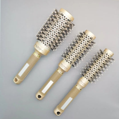 Roll Ionic Boar Bristles Hairdressing Brush For Blow Drying Hair Brush Round Ceramic Barrel Blowout Hair Styling Brush