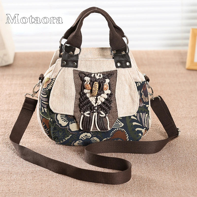 MOTAORA New Vintage Messenger Handbag Ladies Large Capacity Crossbody Tote Bags Women Chinese National Style Canvas Shoulder Bag