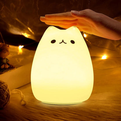 Cute Cat Lamp Kitty Night Light for Girls Bedroom Birthday Gifts for Kids Baby Silicone Kawaii Nightlight Nursery Room Decor