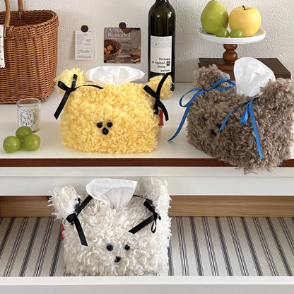 Nordic Style Plush Cartoon Dog Shape Napkin Boxes Solid Color Issue Bag Thread Napkin Holder Tissue Bag Storage Napkins