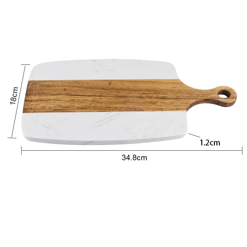 Acacia Wood Marble Cutting Board with Handle,Cheese Board,Stone Cutting Block,Serving Tray for Kitchen Counter,Charcuterie Board