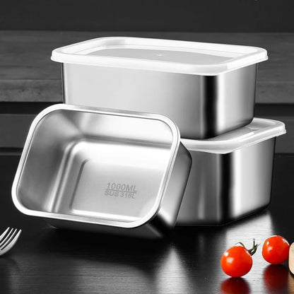 316Stainless Steel Food Plate With Lid 1000ML Square Food Serving Tray Food Grade Sealed Box Container For Oven Cooking Freezing