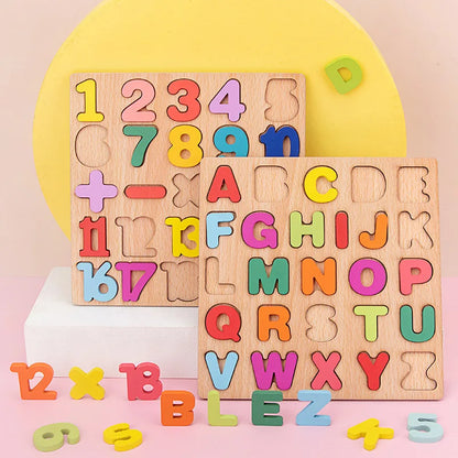 Colorful Alphabet Number Wooden Puzzles Kids Intelligent Matching Game Preschool Children Early Educational Toys