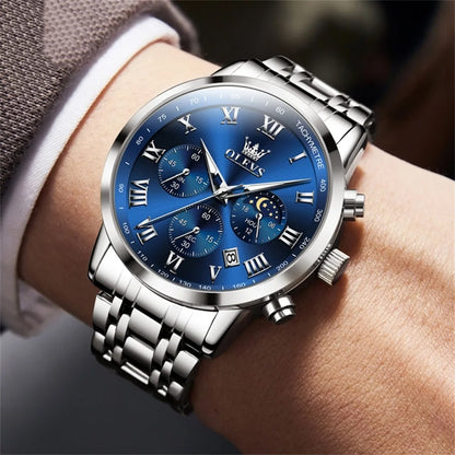 OLEVS 5529 Luxury Quartz Watch For Men Roman Scale Moon Phase Chronograph Man Watches Waterproof Luminous Calendar Wrist Watch