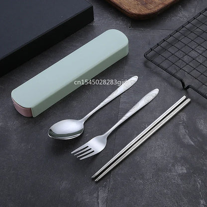 3Pcs/Set Travel Camping Cutlery Set Portable Tableware Stainless Steel Chopsticks Spoon Fork Steak Knife with Storage Case