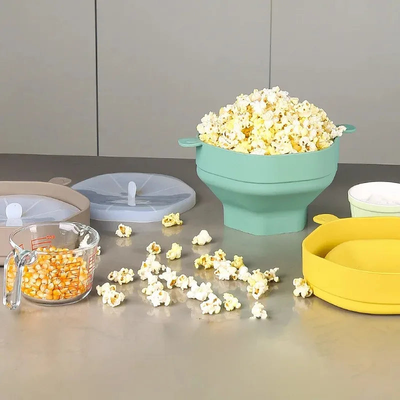 Silicone Microwave Popcorn Bowl Folding Popcorn Maker with Lid Bucket Large Capacity Popcorn Kitchen Baking Tools