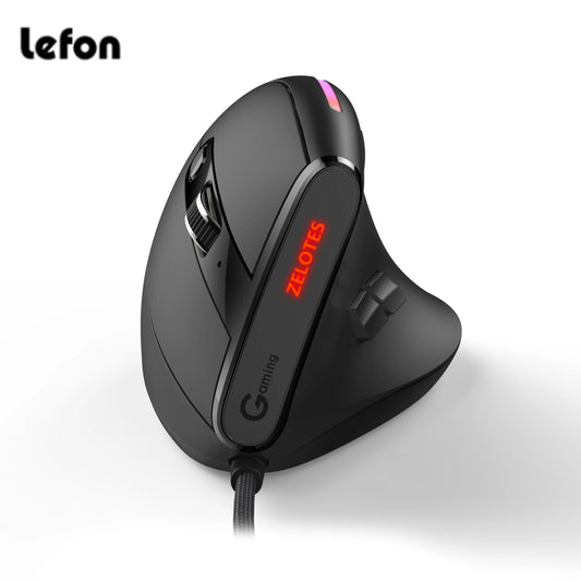 Lefon Wired Vertical Gaming Mouse RGB Ergonomic Mouse 9 Button Programmable 12800 DPI Optical Gamer Mice for Laptop Pc Gamer T50