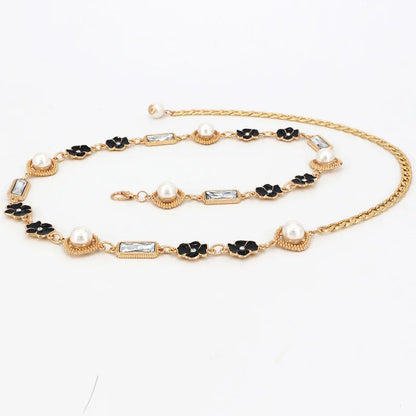 Elegant and sweet metal rhinestone embellished flower women's waist chain all-match fashion connection