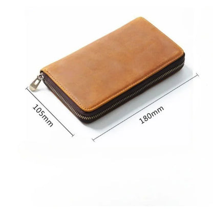 Zipper Retro Pen Pouch Leather Pencil Case Cowhide Men Pencil Bag with Pen Slots for School Students Large Capacity Pencil Bag