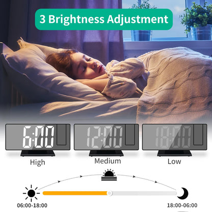 180° Arm Projection Alarm Clock with Time Temperature Digital Alarm Clock Snooze Table Clock 12/24H USB Projector LED Clock