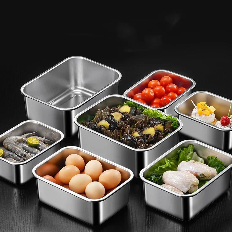 316Stainless Steel Food Plate With Lid 1000ML Square Food Serving Tray Food Grade Sealed Box Container For Oven Cooking Freezing