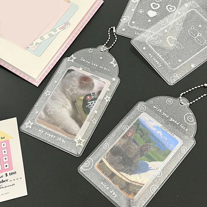 Ins Glittery Transparent 3 inch   Photocard Holder idol Photocard Holder Photo Card Holder Bag Pendant School Stationery