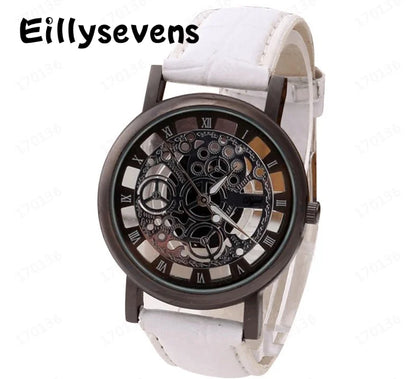 Mens Luxury Leather Band Quartz Hollow Watches Military Sport Wrist Watch Men Formal Business Quartz Watch Clock Relogio