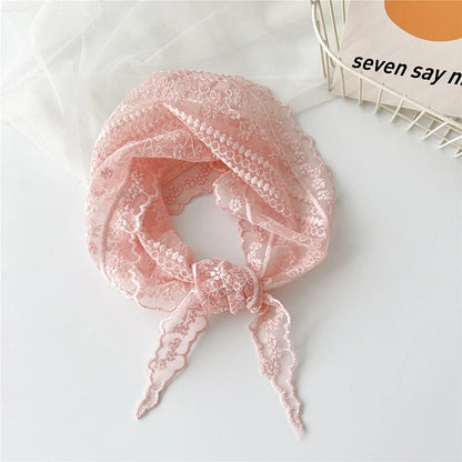 Hollow Lace Triangle Scarf Head Wrap Scarf Office Lady Wrist Hair Tie Bandana Kerchief Women Girl Headscarf Headband Hair Band