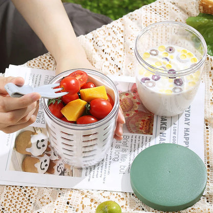 Portable Breakfast Cups Yogurt Salad Cereal Nut Fruitful Cup Container Set with Fork Food Storage Bento Box Lunch