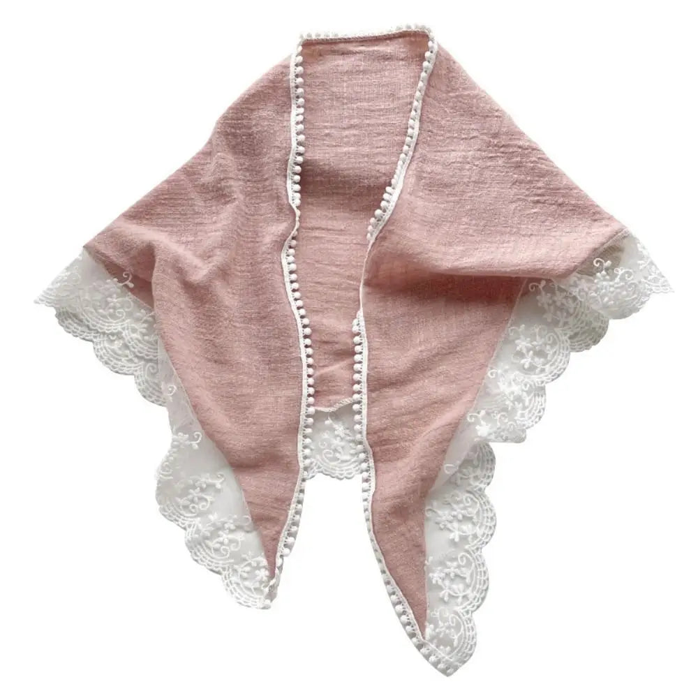 Solid Lace Hair Scarf Temperament Headband Cotton Linen Sweet Neckerchief Soft Wrap Hair Band Triangle Scarves Women