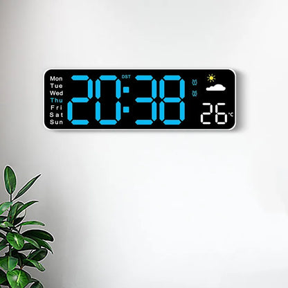 USB Powered Large Digital Wall Clock Remote Control TEMP Humidity Week 2 Alarm Timing Countdown 12/24H DST Table LED Alarm Clock