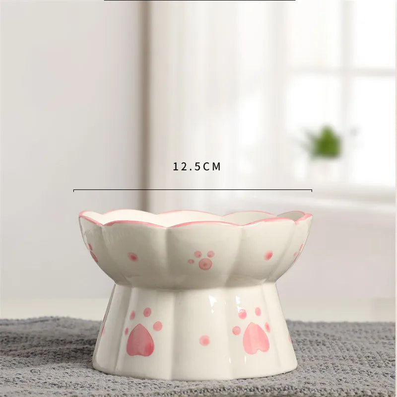 Cat Ceramic Food Bowl Elevated Pet Drinking Eating Feeders Small Puppy Dogs Snack Water Bowls Set Cats Feeding Accessories