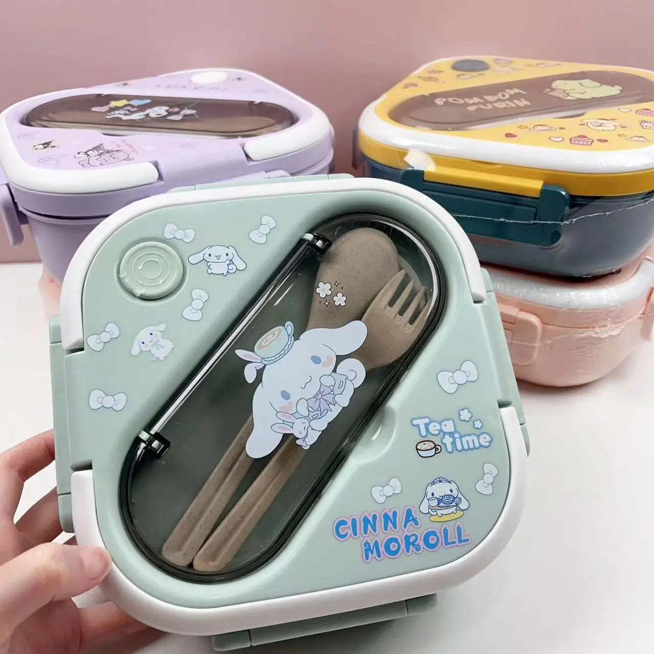 New Sanrio Kuromi Melody Pudding Dog Kitty Plastic Compartment Lunch Box Microwave Japanese Tableware Insulated Bento Box Quick