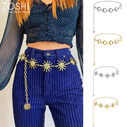 Gold Plated Sun Style Belts Chains Vintage Harajuku Women High Waist Belt Gothic Chain Patchwork Fashion Moon Pendant Girls